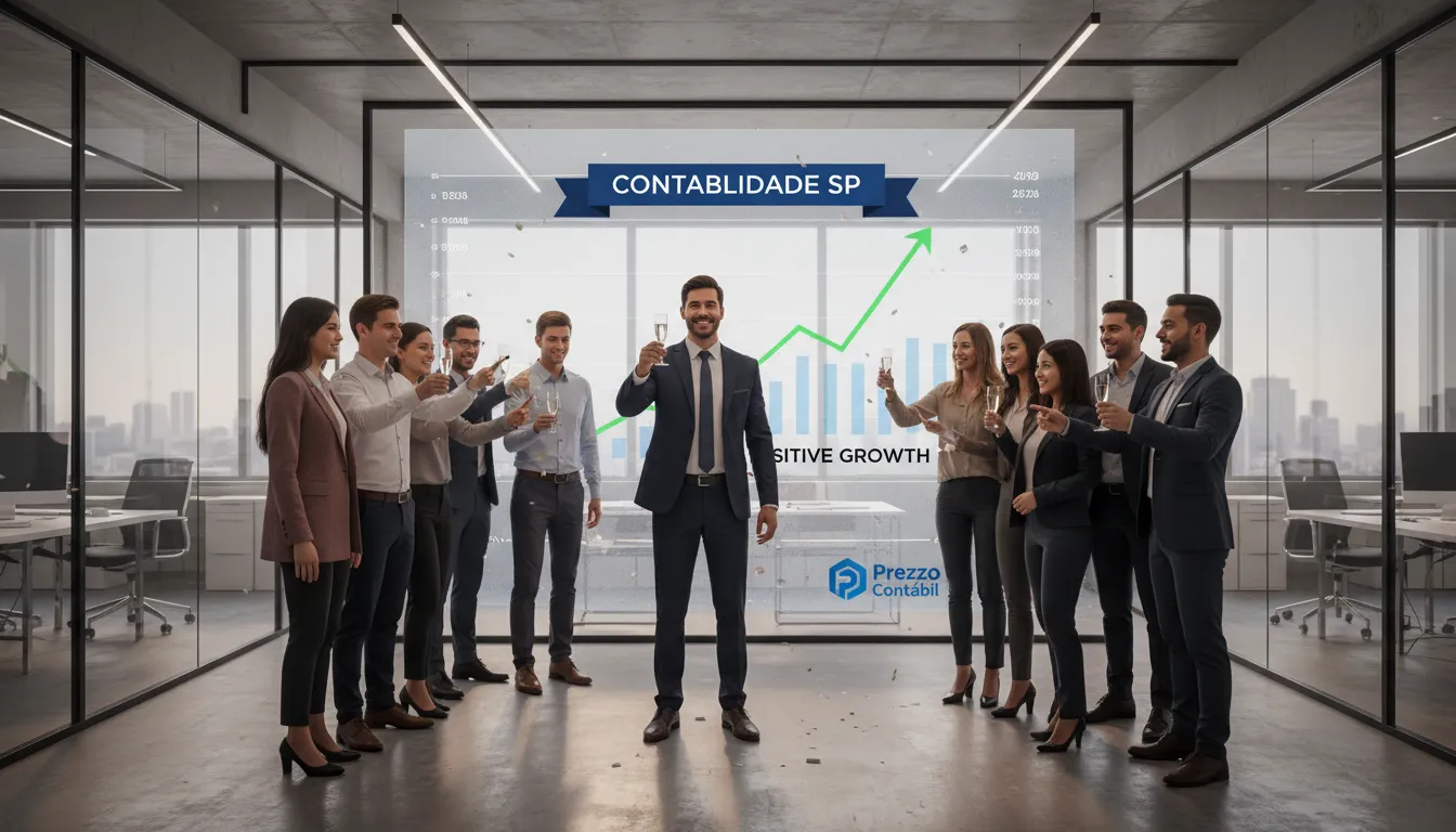 Advogado comemorando o sucesso financeiro com sua equipe em São Paulo, com o apoio da contabilidade especializada da Prezzo Contábil.