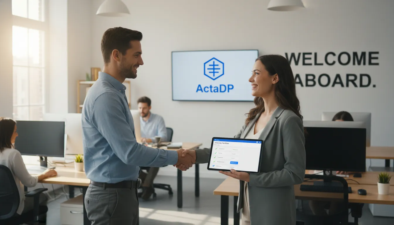 Novo colaborador em onboarding, com ActaDP otimizando recrutamento e seleção para empresas.