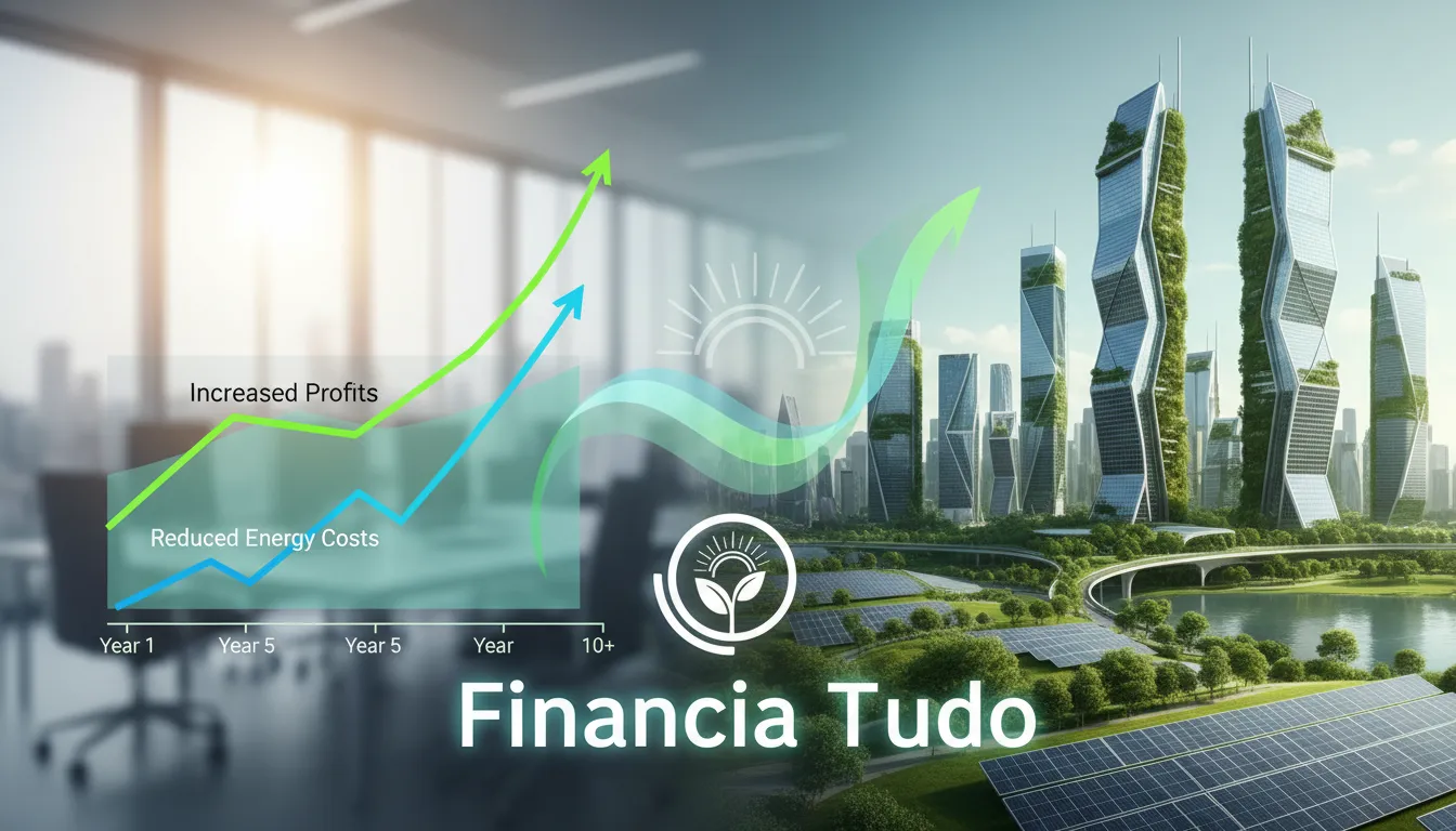 Gráfico de crescimento e painéis solares simbolizam a rentabilidade da energia solar por assinatura empresas.
