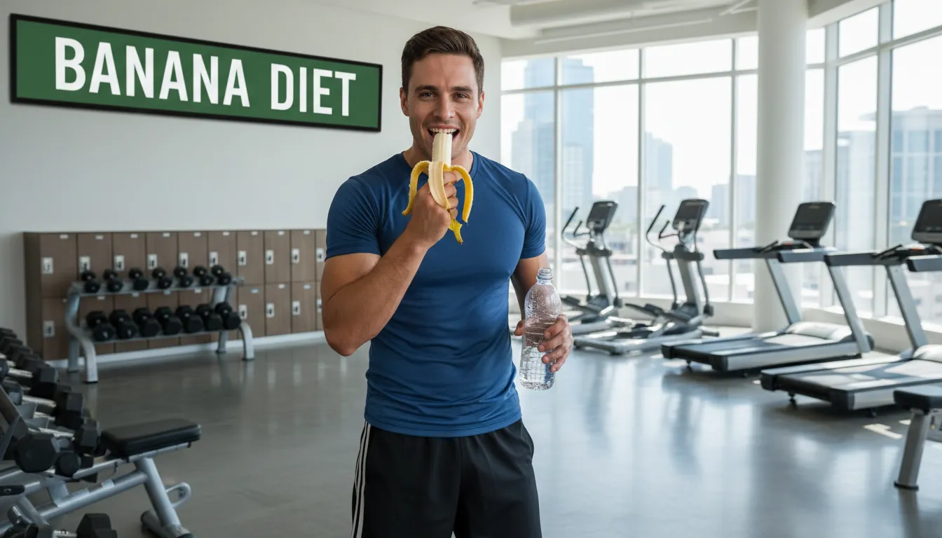 Pessoa sorrindo comendo banana pós-treino, ilustrando o artigo sobre se banana engorda ou emagrece e seus benefícios para quem busca emagrecimento com saúde.