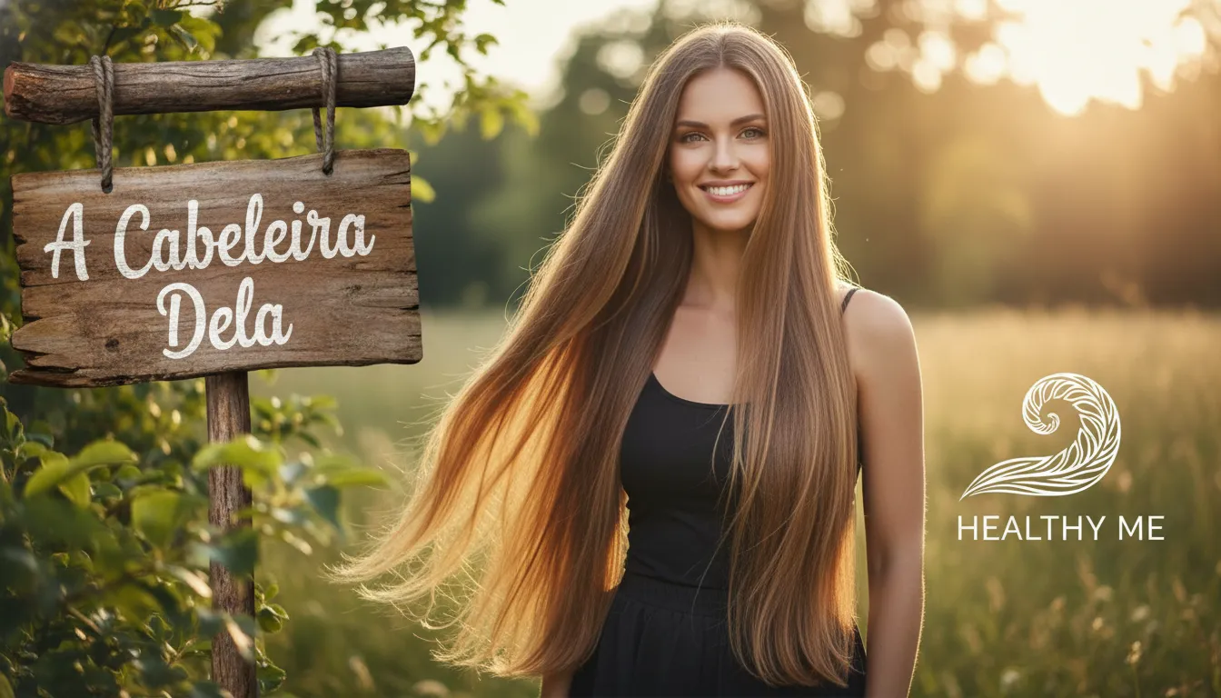 Mulher sorrindo, cabelo longo saudável, brilhante, sem pontas espigadas, com autoestima elevada.