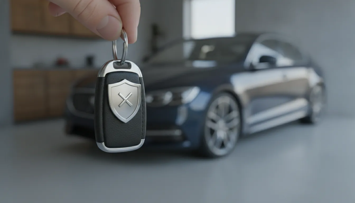 Chave de carro com escudo, representando a proteção veicular e a segurança do veículo.