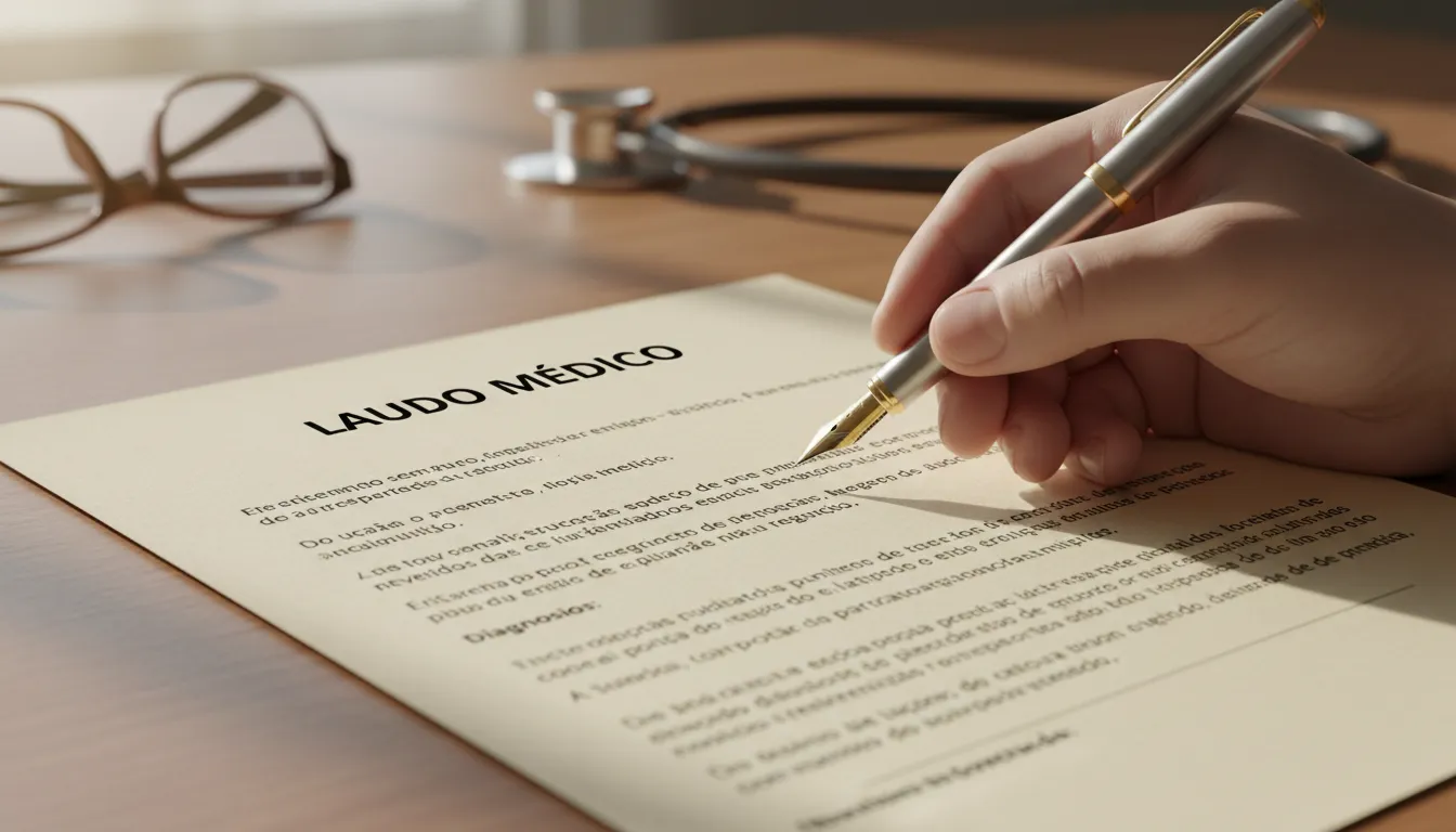 Relatório médico detalhado em destaque.