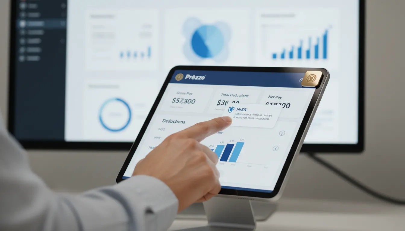 Interface digital amigável de um holerite exibindo detalhes de fácil compreensão.