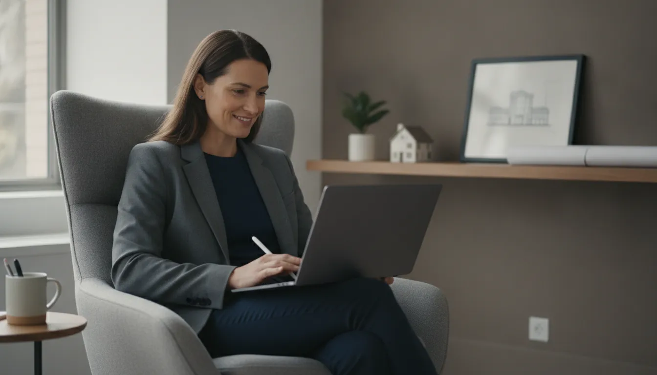 Pessoa revisa planos de home equity para investir em imóveis, demonstrando segurança financeira e planejamento.