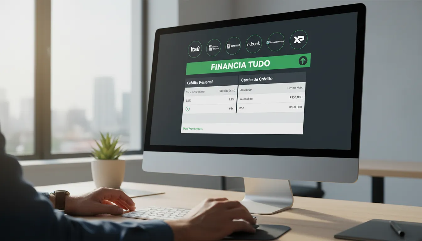 Visão de tela de computador com diversas opções de bancos parceiros, simbolizando o crédito para autônomos com as melhores condições.