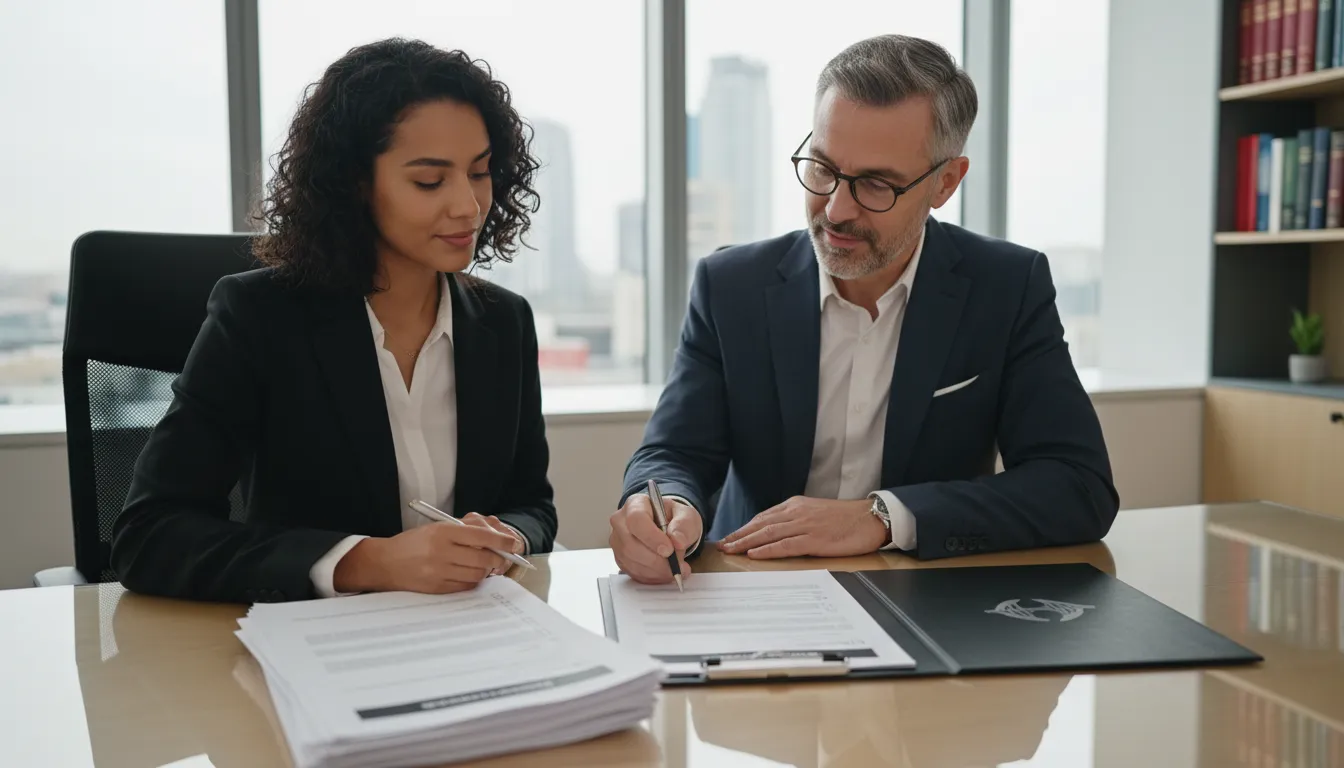 A foreign spouse reviewing legal documents and requirements for brazilian citizenship by marriage with a lawyer.