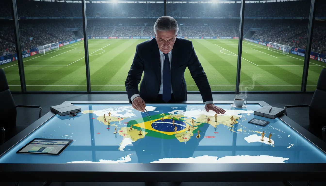 Ancelotti planejando a estratégia da seleção brasileira para a Copa 2026.