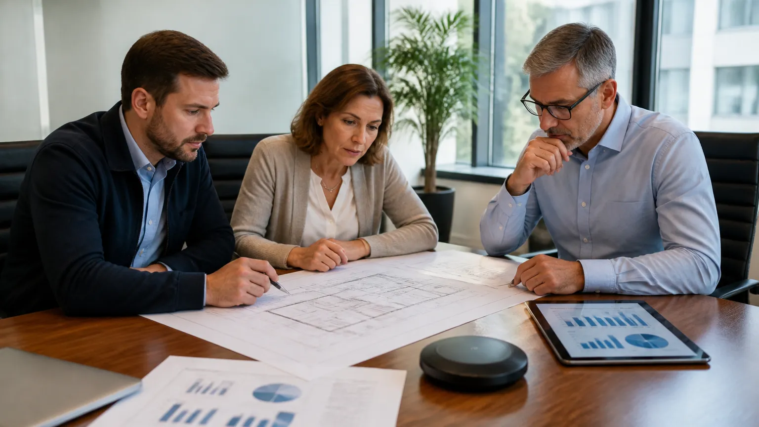 Assembleia planejando o financiamento de espaço para encomendas condominiais com análise de custos da obra.