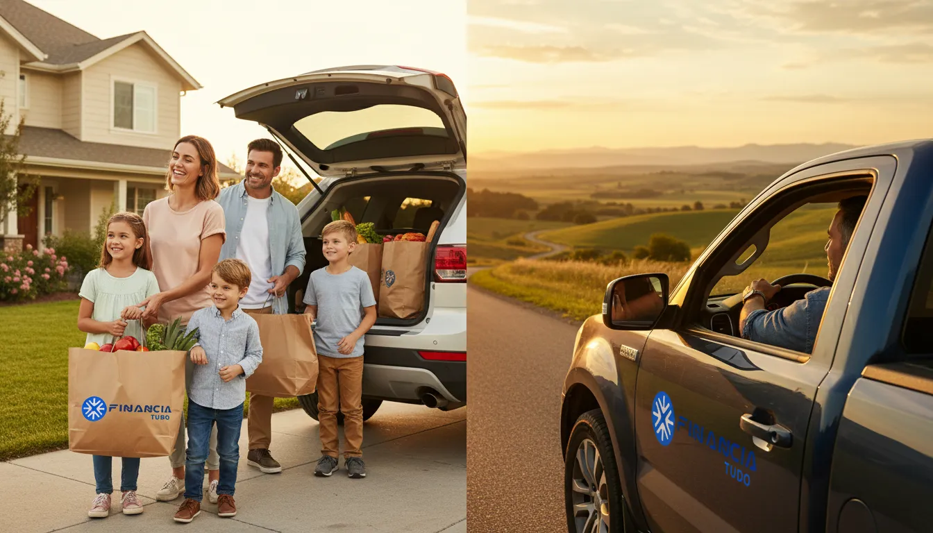 Família com seguro auto aproveitando o dia vs. indivíduo com proteção veicular curtindo a estrada com tranquilidade.