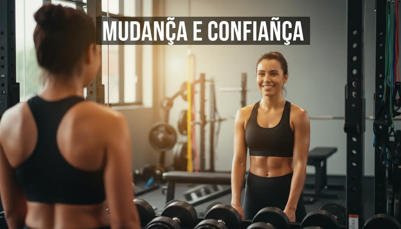 Pessoa satisfeita observando transformação após o treino.