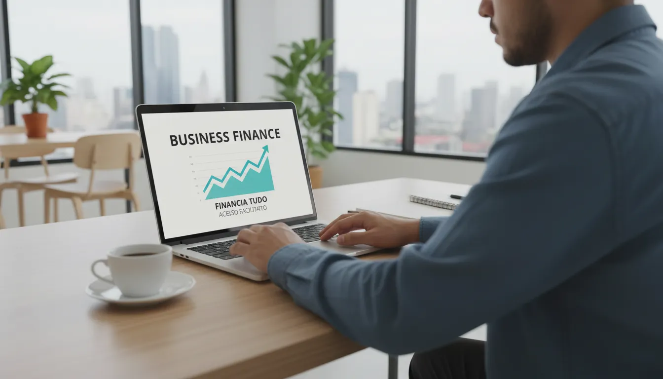 Pessoa trabalhando em um laptop mostrando um gráfico de crescimento financeiro. Simulação de financiamento de imóveis comerciais e residenciais.