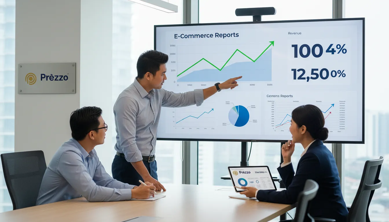 Equipe de e-commerce analisando dados de crescimento e tomando decisões com consultoria de contabilidade para e-commerce.