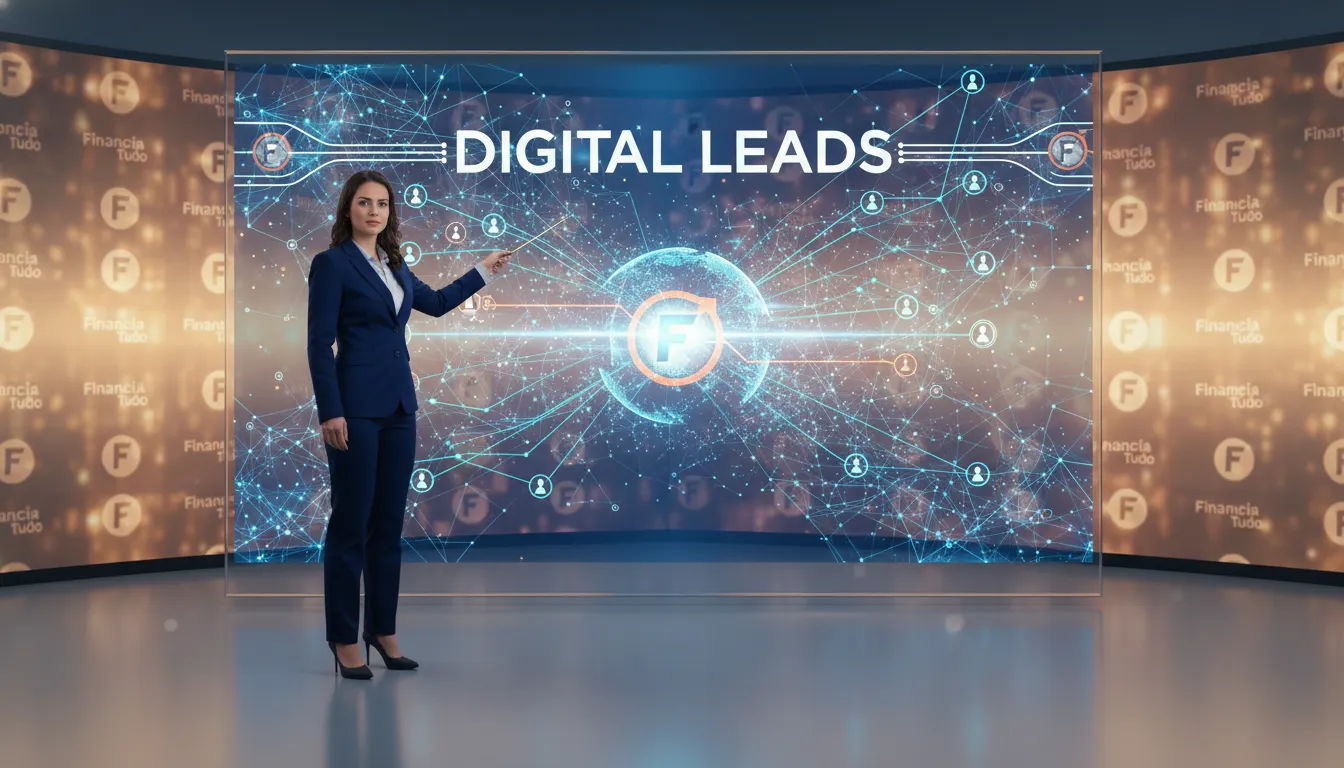 Rede de dispositivos e pessoas interconectadas, simbolizando estratégias para afiliados de crédito gerarem leads com o apoio da Financia Tudo, ampliando a rede de indicações.