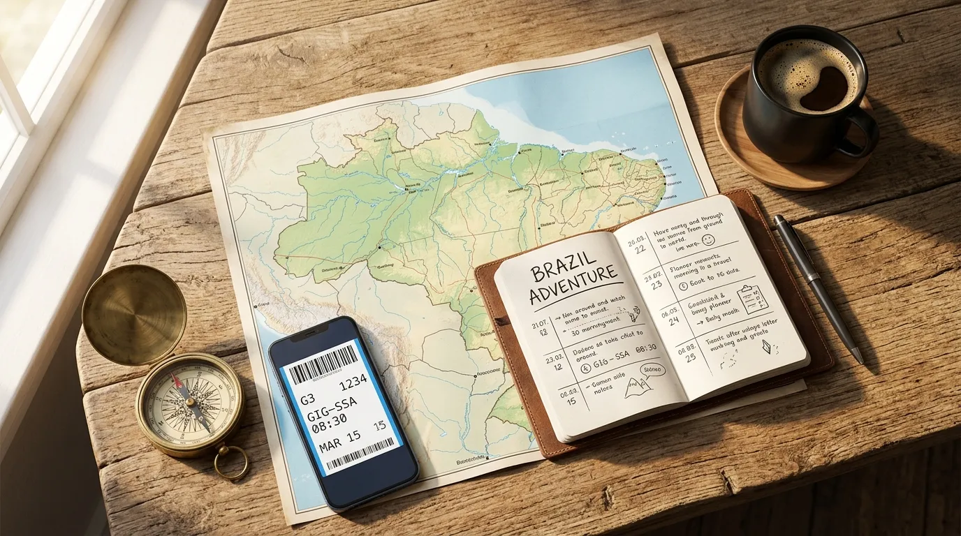Mesa de planejamento organizada mostrando benefícios de contratar uma agência de viagens.