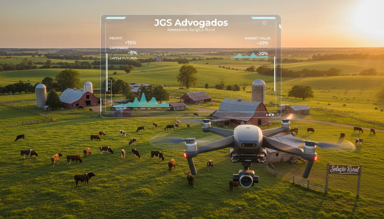 Visão aérea de uma fazenda familiar, representando a análise e as soluções para dívida rural CNPJ oferecidas pela JGS Advogados para o agronegócio.