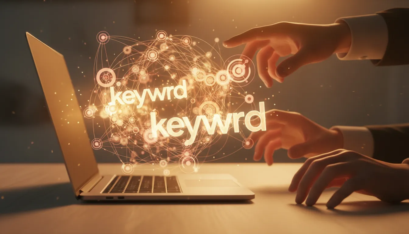 Mãos interagindo com palavras chave vagas.com flutuantes, simbolizando conexões profissionais e a importância da otimização do currículo.