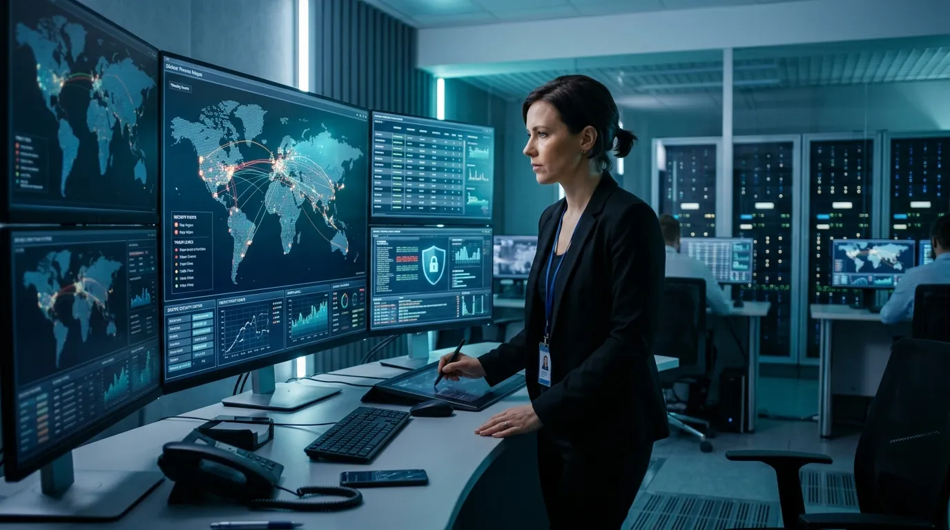 Analista monitorando dados em setor financeiro com ISO 27001 obrigatória para segurança digital.
