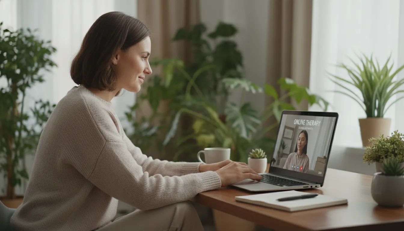 Mulher em sessão de terapia online trabalhando emoções do término de relação