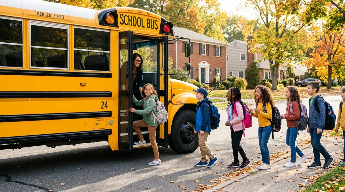 Transporte escolar em escola nos estados unidos para brasileiros.