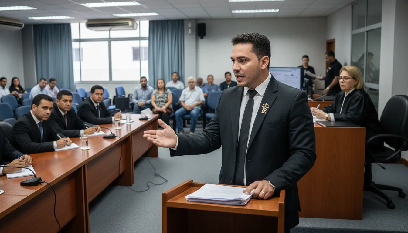 Em um tribunal de Paulo Afonso, advogado em defesa de direitos relacionados a planos de saúde.