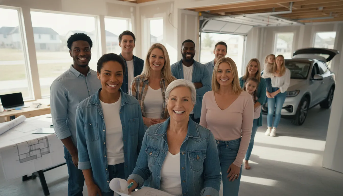 Pessoas felizes após entender impacto do financiamento no orçamento e realizar sonhos com Financia Tudo.