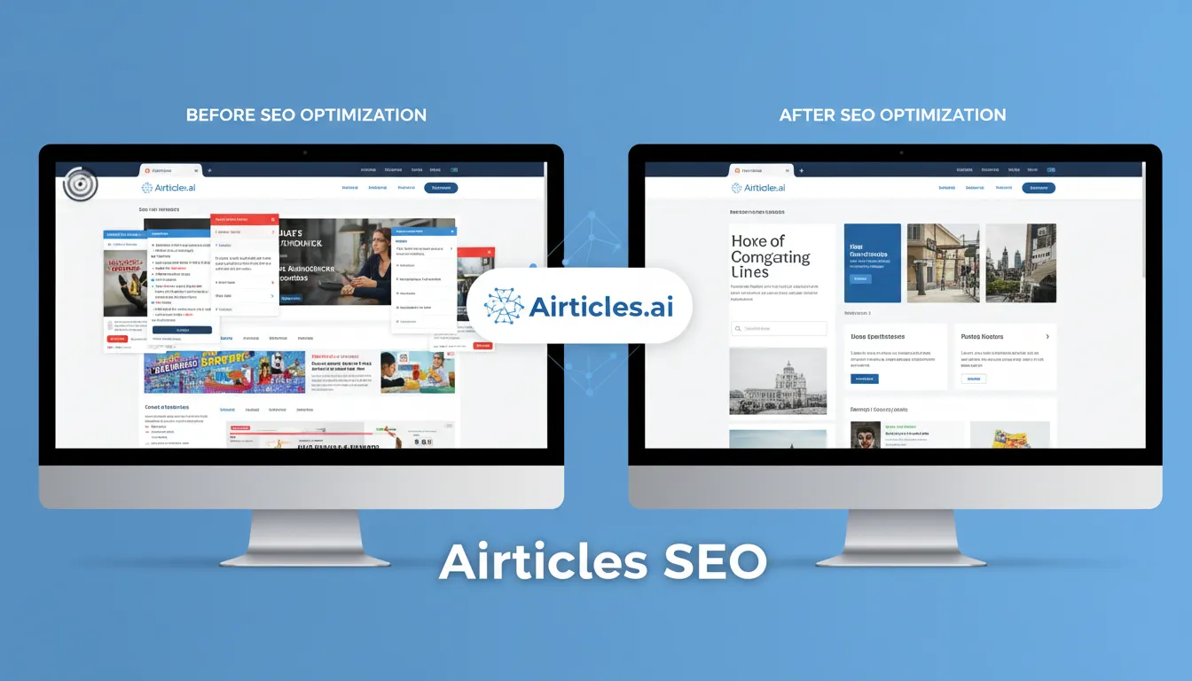 Comparativo de seo site testing mostrando o antes e depois da otimização de um site, evidenciando a melhora na velocidade e organização.