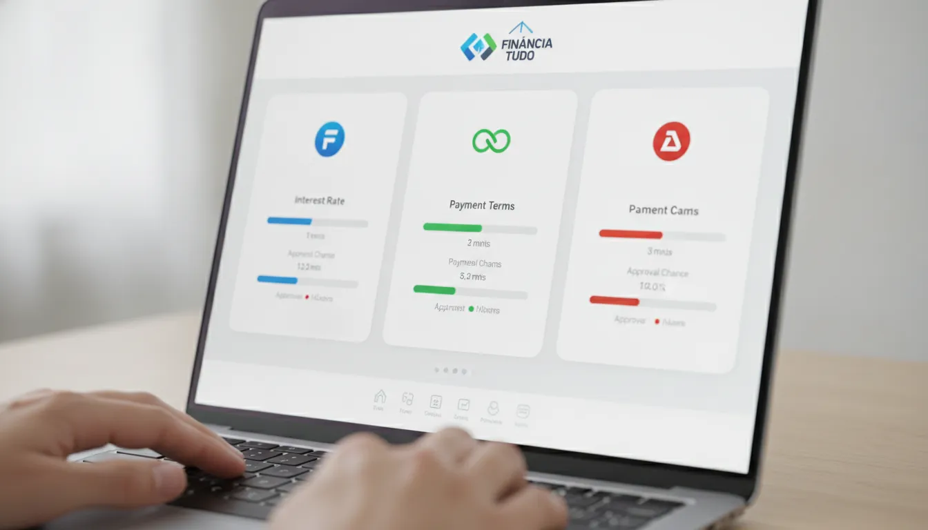 Tela de computador mostra ofertas de crédito comparativas, explicando como os bancos calculam capacidade de pagamento.