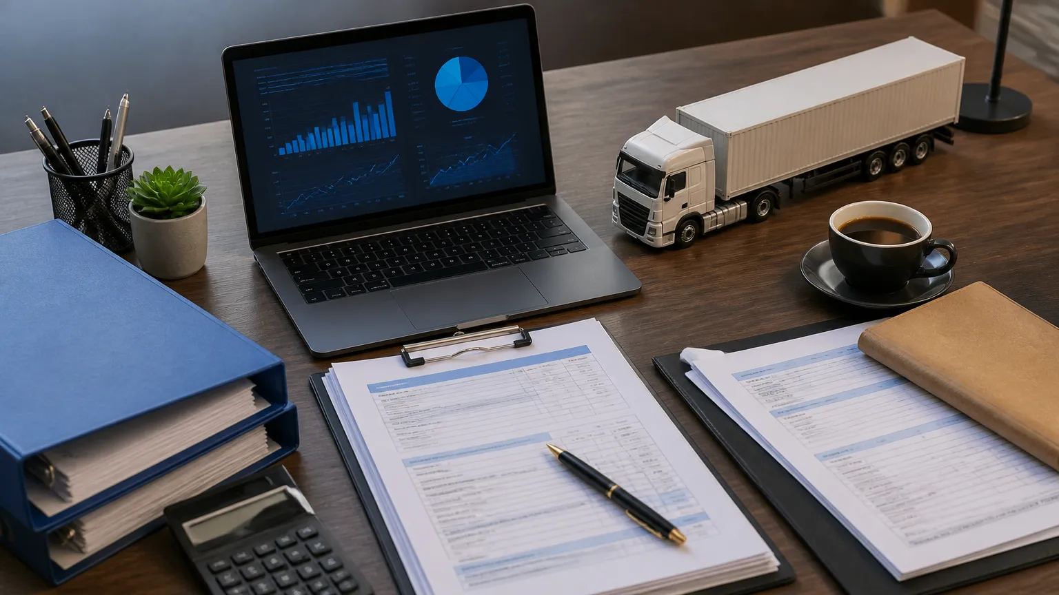 Dossiê com documentos da transportadora para crédito de capital de giro.