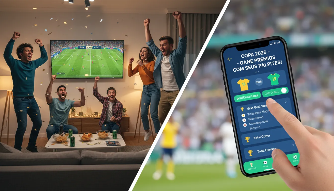 Amigos assistem jogo e fazem palpites copa do mundo 2026 pelo celular.
