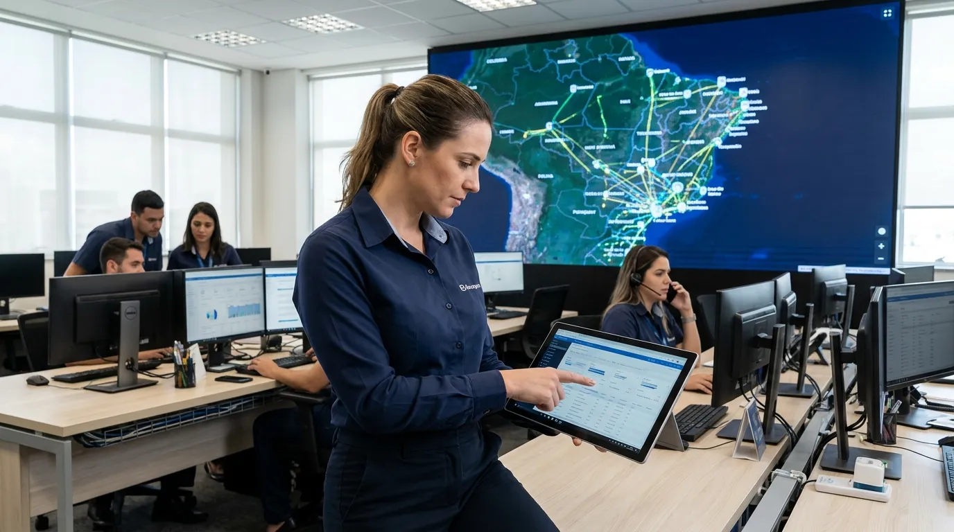 Logística integrada operando sob conformidade de ISO 27001 obrigatória para proteção de cargas.