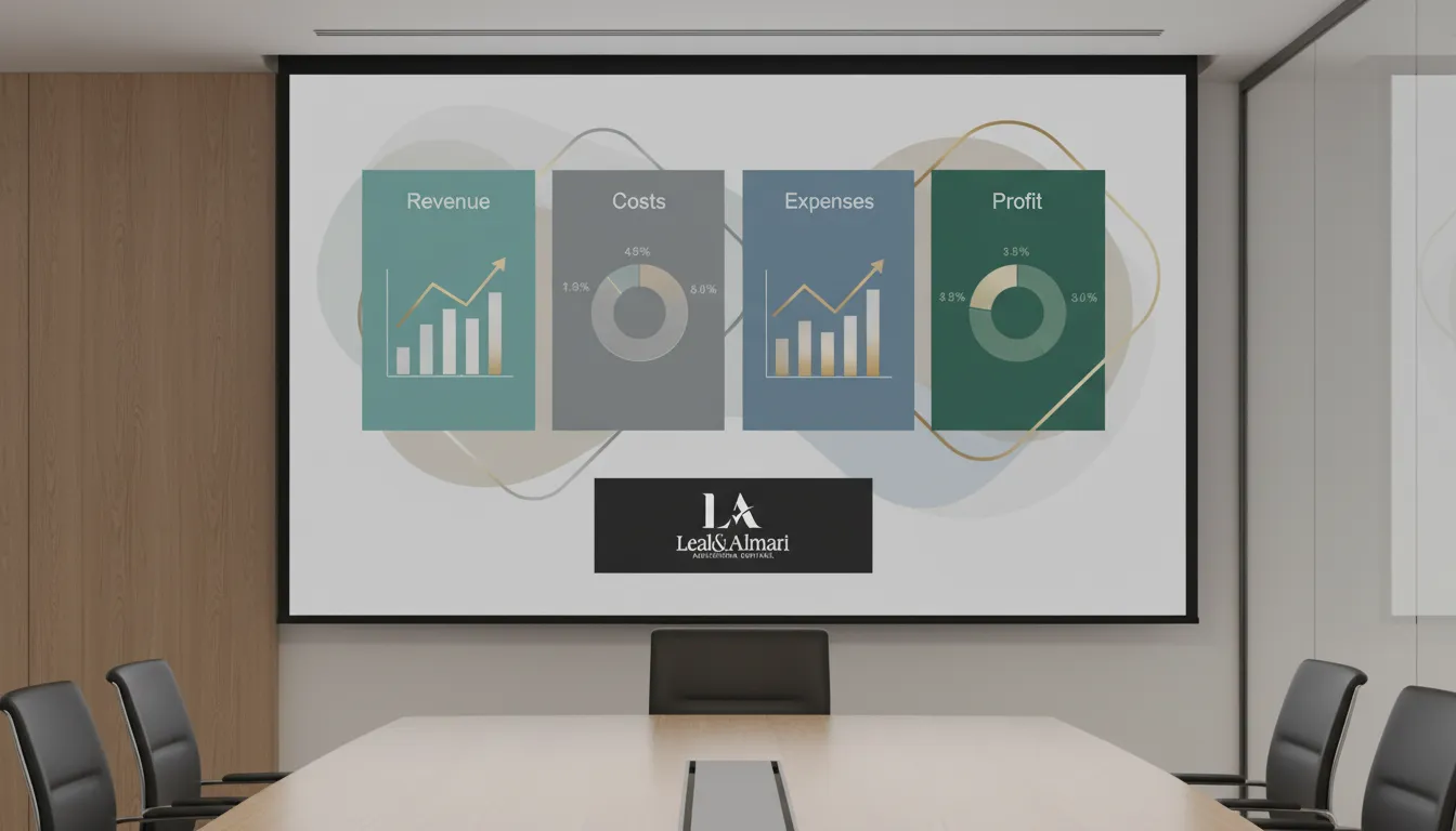 Gráfico moderno ilustrando os componentes de uma DRE demonstração de resultados, destacando receita, custos, despesas e lucro.