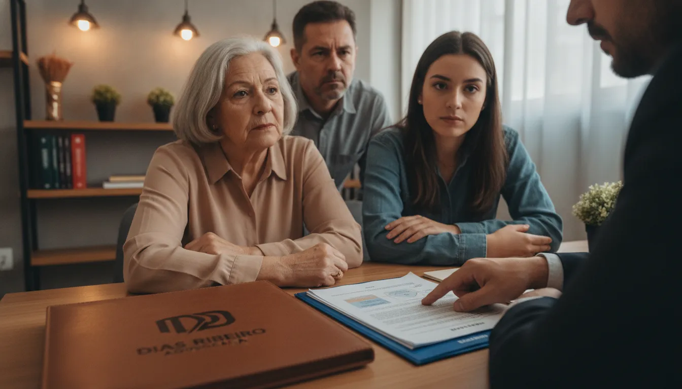 Advogado em Presidente Epitácio discute ação plano saúde com clientes, oferecendo suporte jurídico.