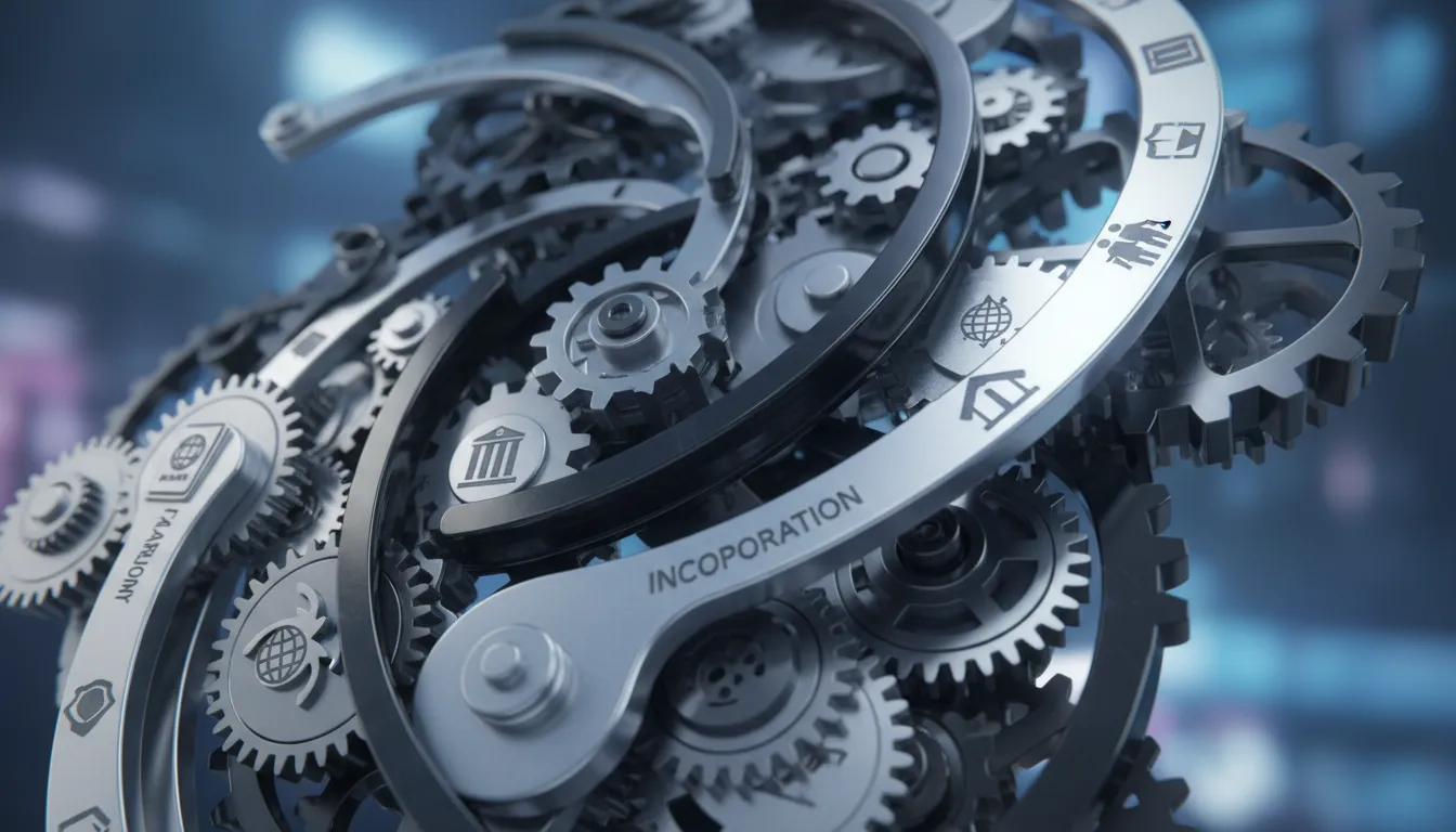 Close-up de profissionais diversos colaborando em torno de uma mesa, discutindo a entity structure immigration strategy e conformidade legal.